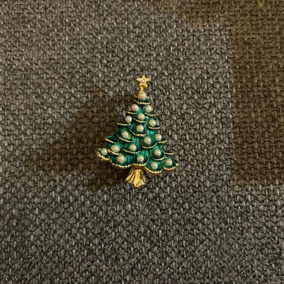 Vintage Christmas Tree Brooch unmarked - Picture 2 of 3
